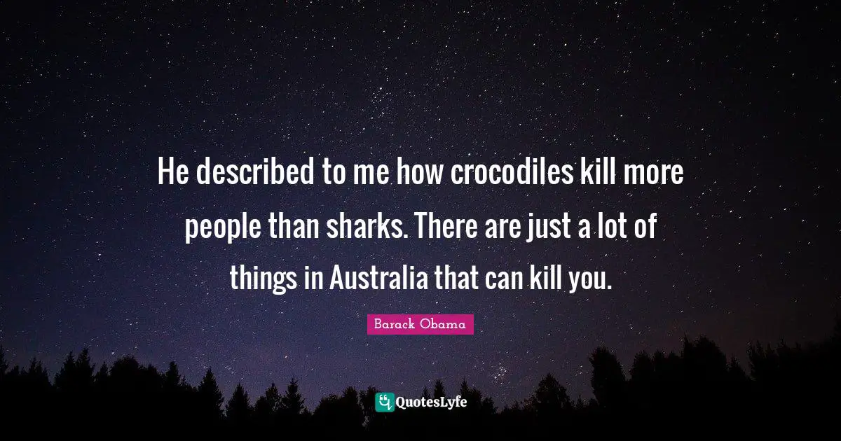He described to me how crocodiles kill more people than sharks. There are just a lot of things in Australia that can kill you.