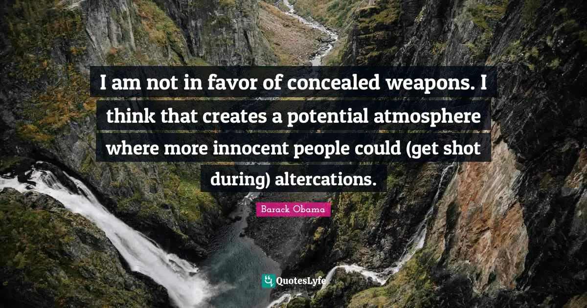 I am not in favor of concealed weapons. I think that creates a potential atmosphere where more innocent people could (get shot during) altercations.