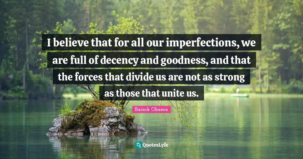 I believe that for all our imperfections, we are full of decency and goodness, and that the forces that divide us are not as strong as those that unite us.