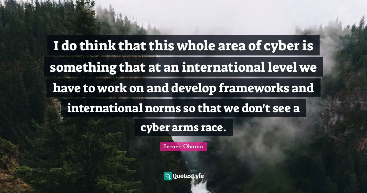 I do think that this whole area of cyber is something that at an international level we have to work on and develop frameworks and international norms so that we don't see a cyber arms race.