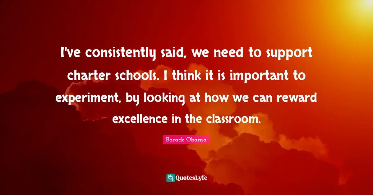I've consistently said, we need to support charter schools. I think it is important to experiment, by looking at how we can reward excellence in the classroom.