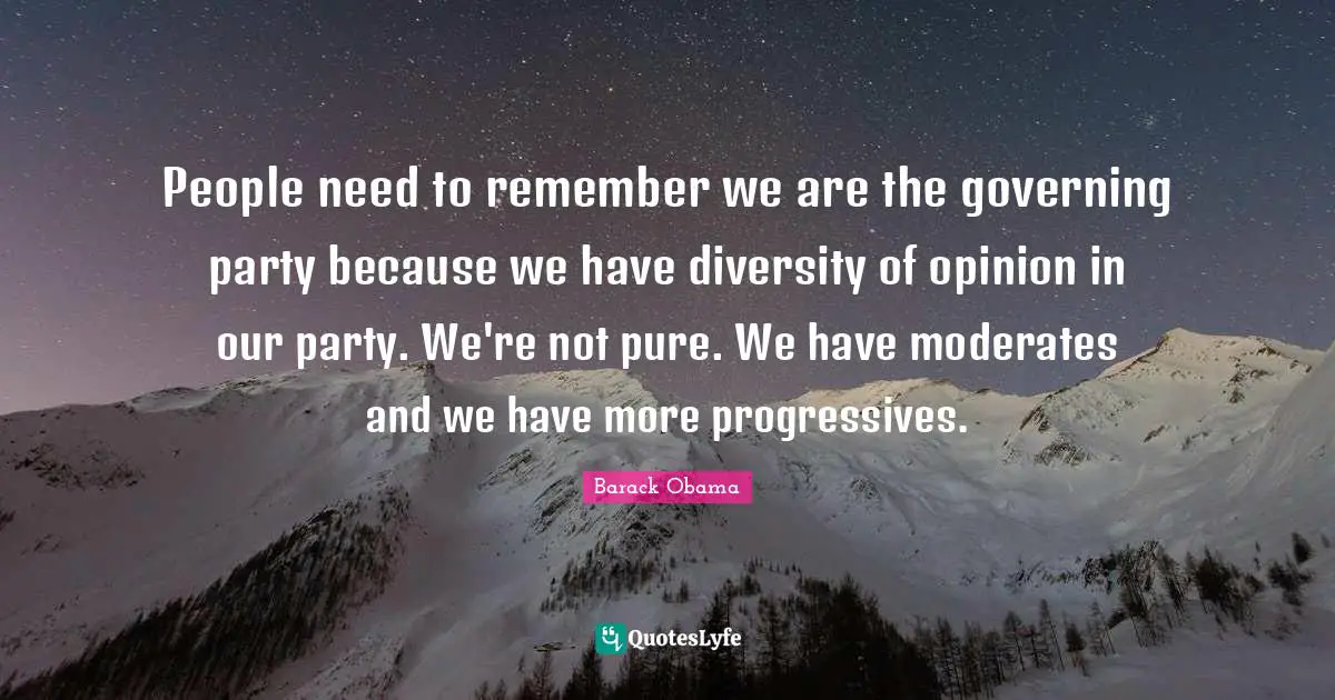 People need to remember we are the governing party because we have diversity of opinion in our party. We're not pure. We have moderates and we have more progressives.