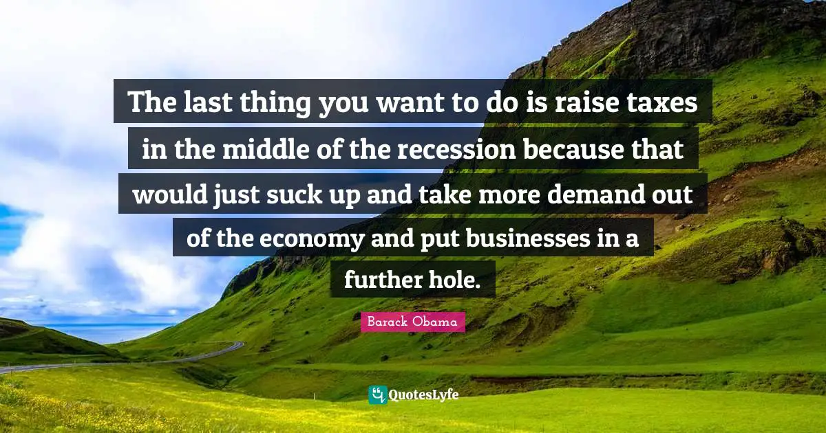 The last thing you want to do is raise taxes in the middle of the recession because that would just suck up and take more demand out of the economy and put businesses in a further hole.