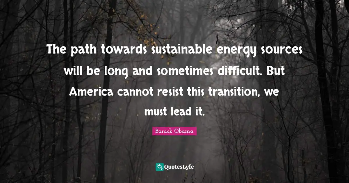 The path towards sustainable energy sources will be long and sometimes difficult. But America cannot resist this transition, we must lead it.