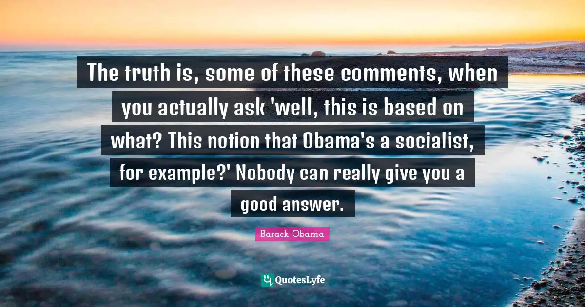The truth is, some of these comments, when you actually ask 'well, this is based on what? This notion that Obama's a socialist, for example?' Nobody can really give you a good answer.