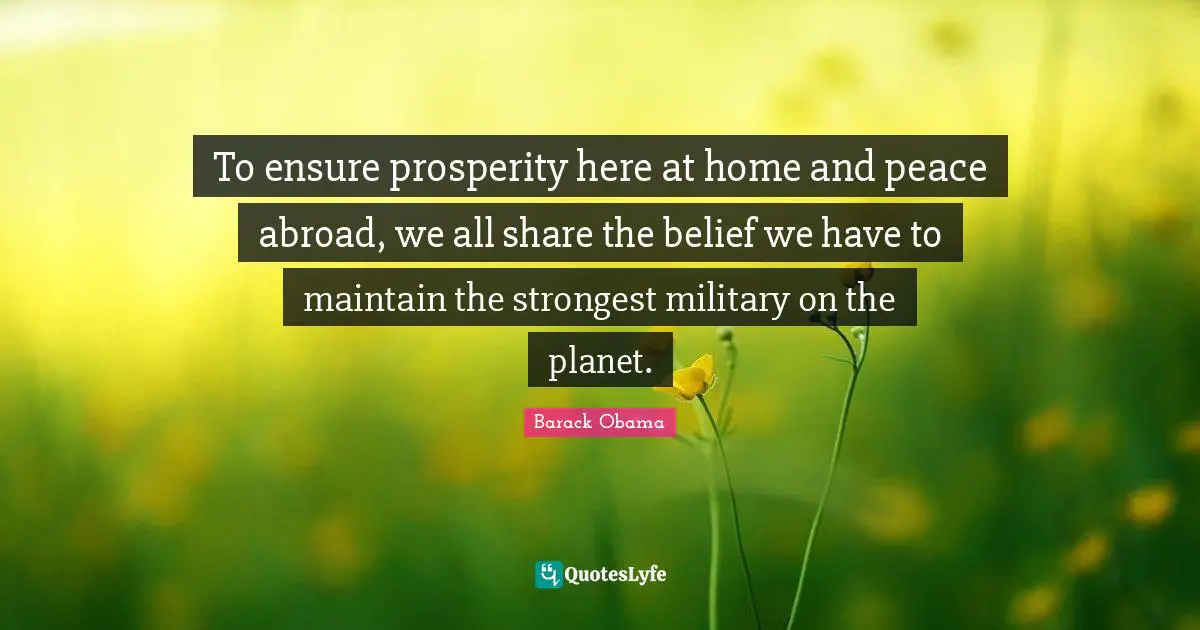 To ensure prosperity here at home and peace abroad, we all share the belief we have to maintain the strongest military on the planet.