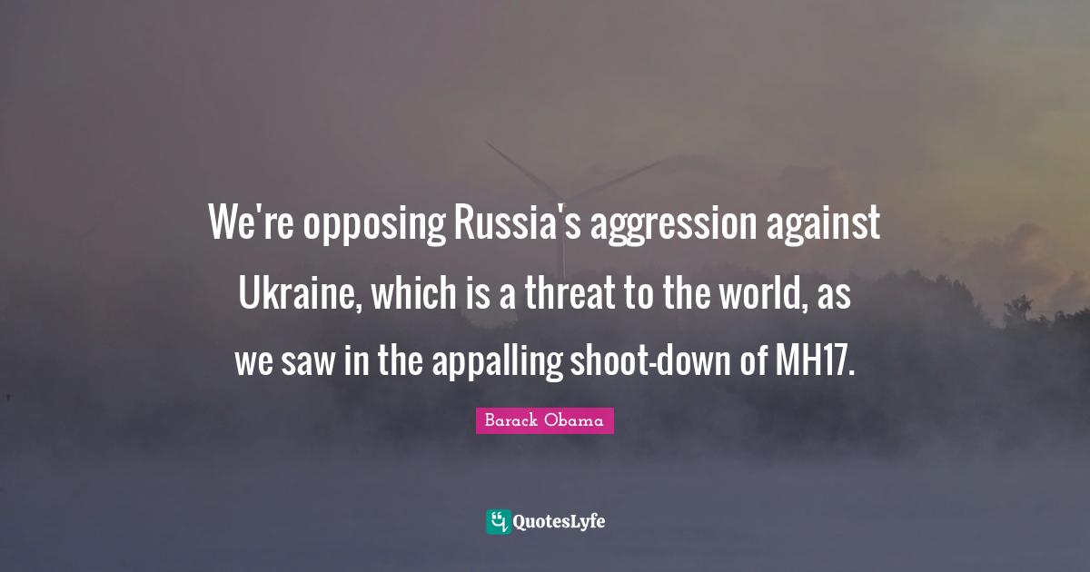 We're opposing Russia's aggression against Ukraine, which is a threat to the world, as we saw in the appalling shoot-down of MH17.