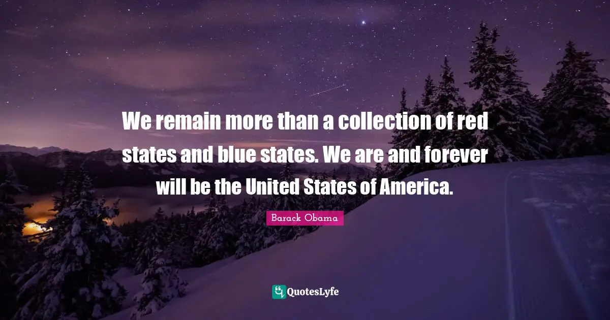 We remain more than a collection of red states and blue states. We are and forever will be the United States of America.