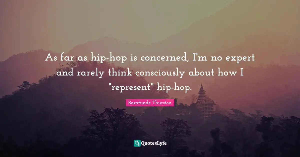 As far as hip-hop is concerned, I'm no expert and rarely think consciously about how I "represent" hip-hop.