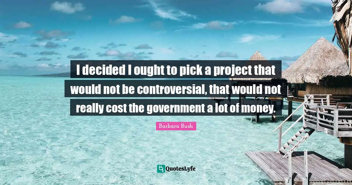 Barbara Bush Quotes: "I decided I ought to pick a project that would not be controversial, that would not really cost the government a lot of money."