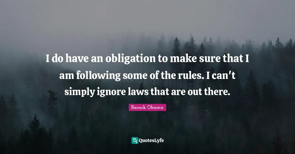 I do have an obligation to make sure that I am following some of the rules. I can't simply ignore laws that are out there.