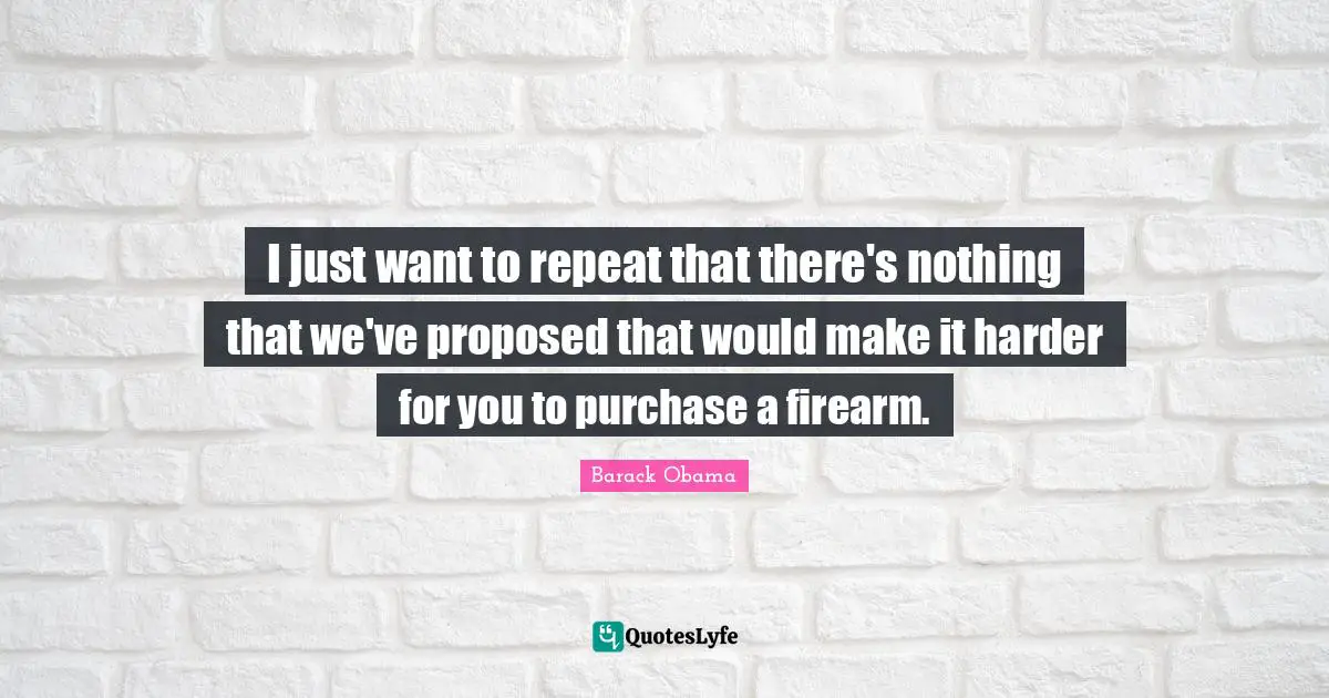 I just want to repeat that there's nothing that we've proposed that would make it harder for you to purchase a firearm.