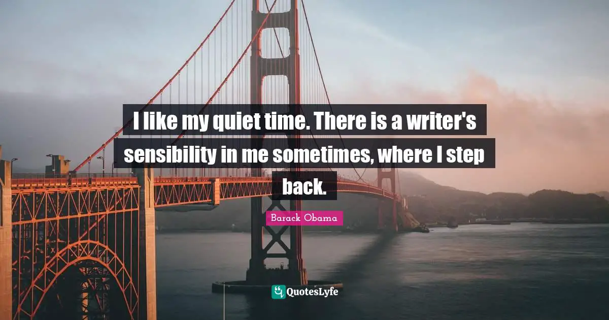 I like my quiet time. There is a writer's sensibility in me sometimes, where I step back.