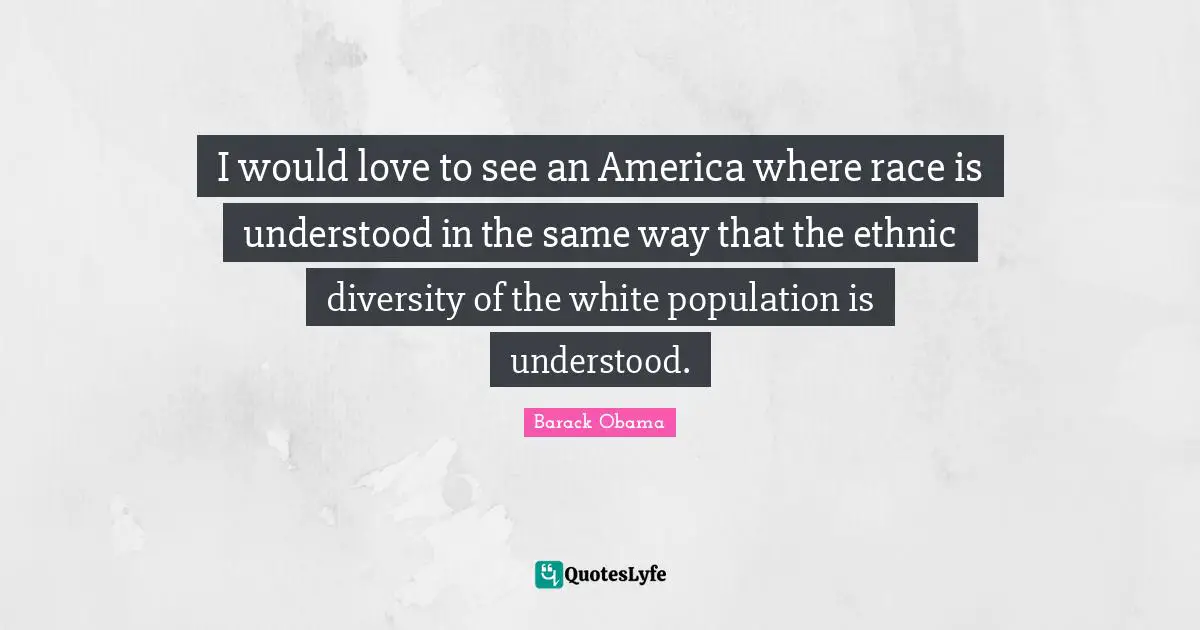I would love to see an America where race is understood in the same way that the ethnic diversity of the white population is understood.