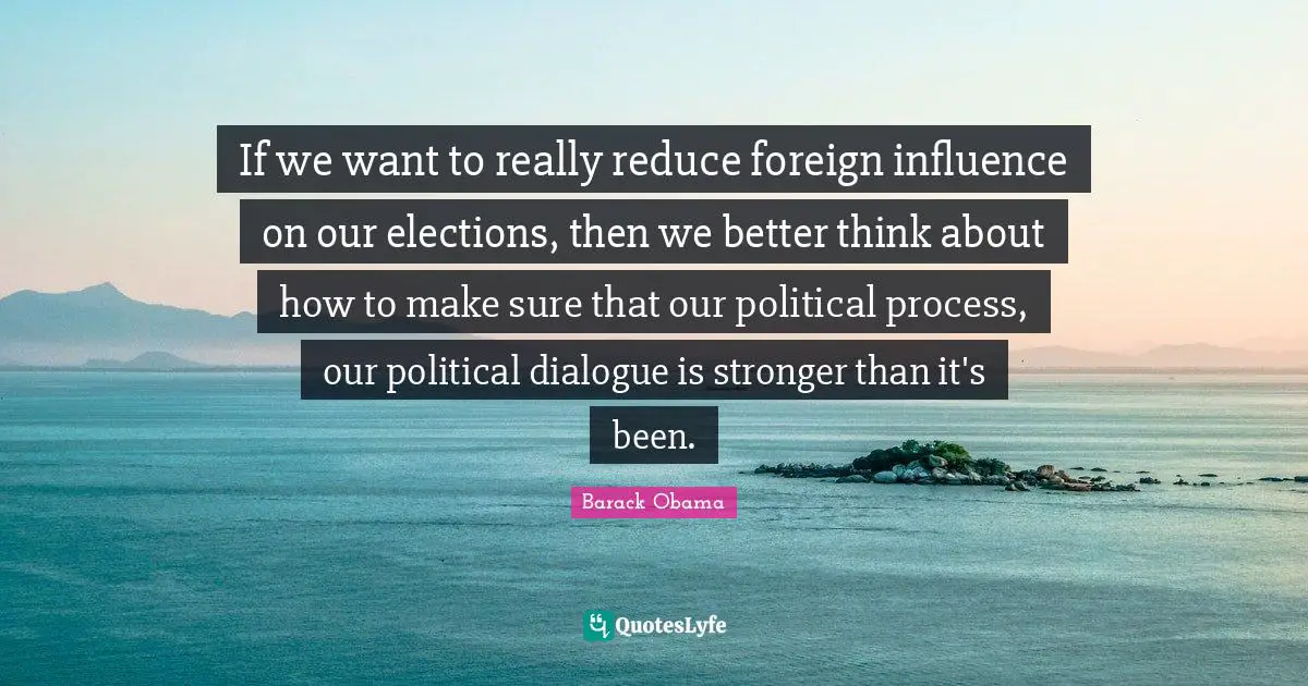 If we want to really reduce foreign influence on our elections, then we better think about how to make sure that our political process, our political dialogue is stronger than it's been.