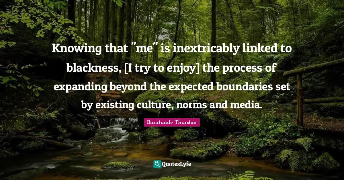 Knowing that "me" is inextricably linked to blackness, [I try to enjoy] the process of expanding beyond the expected boundaries set by existing culture, norms and media.