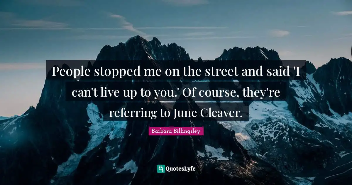 People stopped me on the street and said 'I can't live up to you.' Of course, they're referring to June Cleaver.