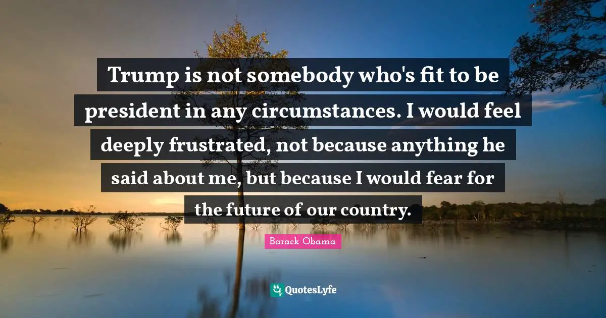 Trump is not somebody who's fit to be president in any circumstances. I would feel deeply frustrated, not because anything he said about me, but because I would fear for the future of our country.