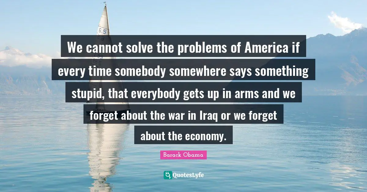 We cannot solve the problems of America if every time somebody somewhere says something stupid, that everybody gets up in arms and we forget about the war in Iraq or we forget about the economy.