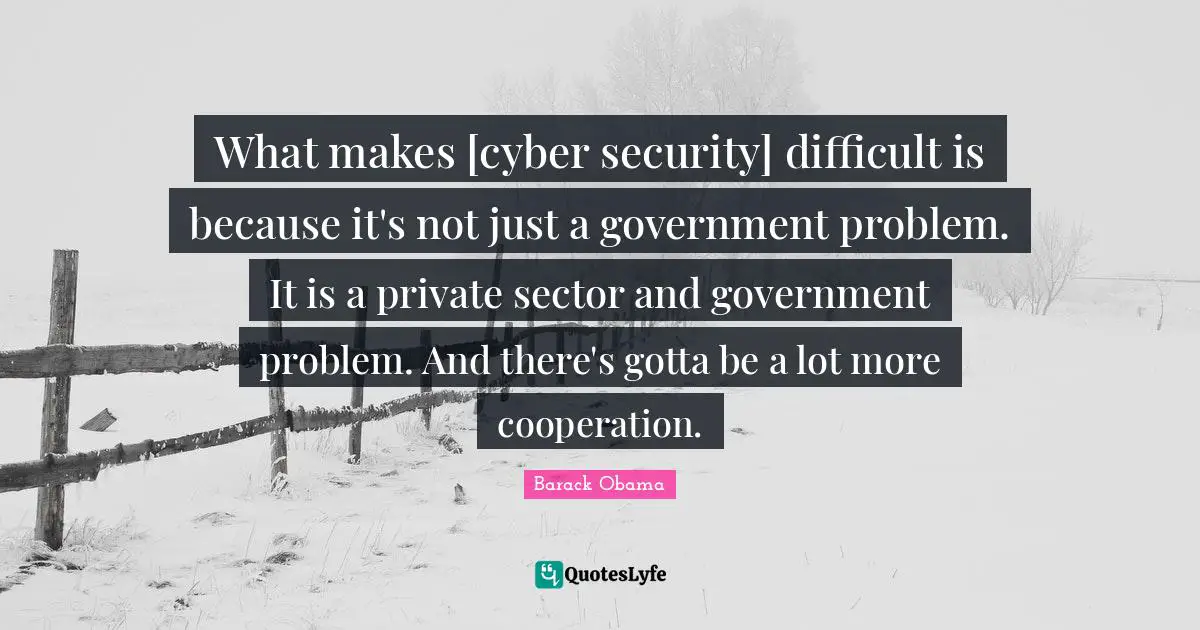 What makes [cyber security] difficult is because it's not just a government problem. It is a private sector and government problem. And there's gotta be a lot more cooperation.