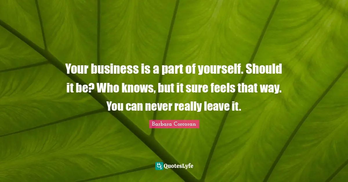 Your business is a part of yourself. Should it be? Who knows, but it sure feels that way. You can never really leave it.