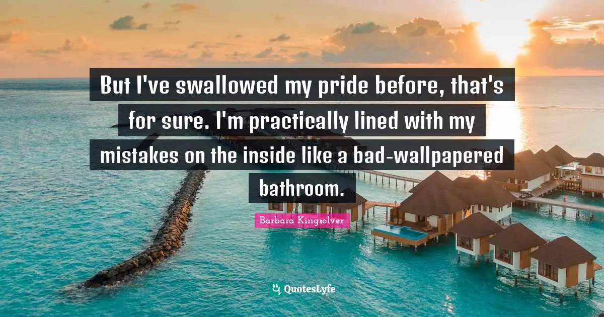 But I've swallowed my pride before, that's for sure. I'm practically lined with my mistakes on the inside like a bad-wallpapered bathroom.