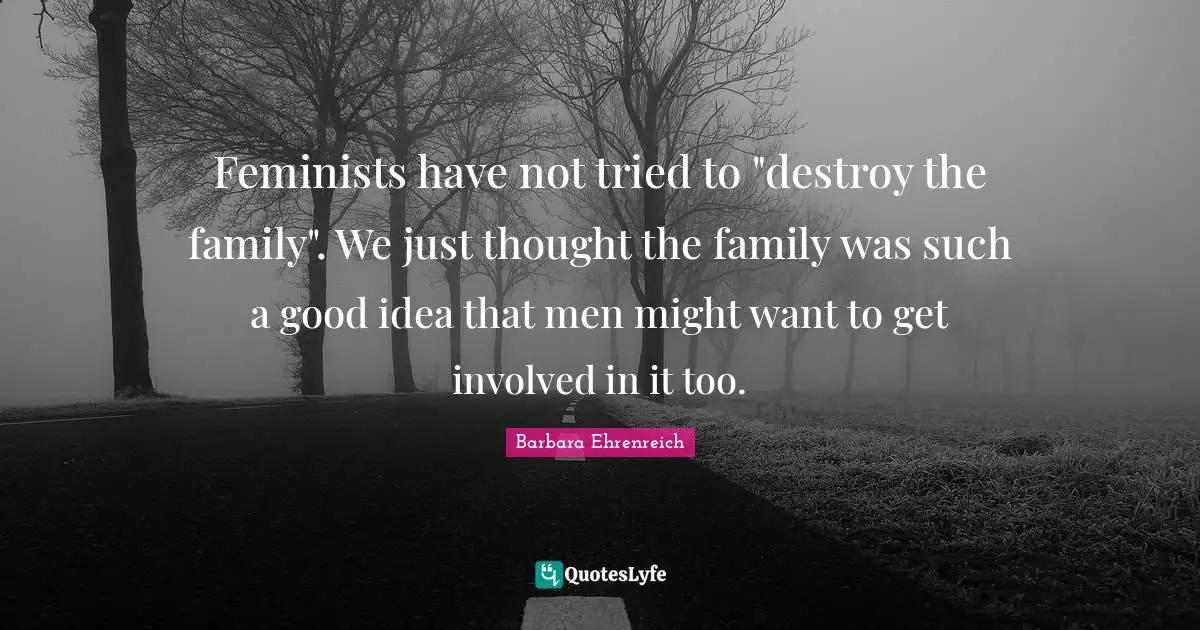 Feminists have not tried to "destroy the family". We just thought the family was such a good idea that men might want to get involved in it too.