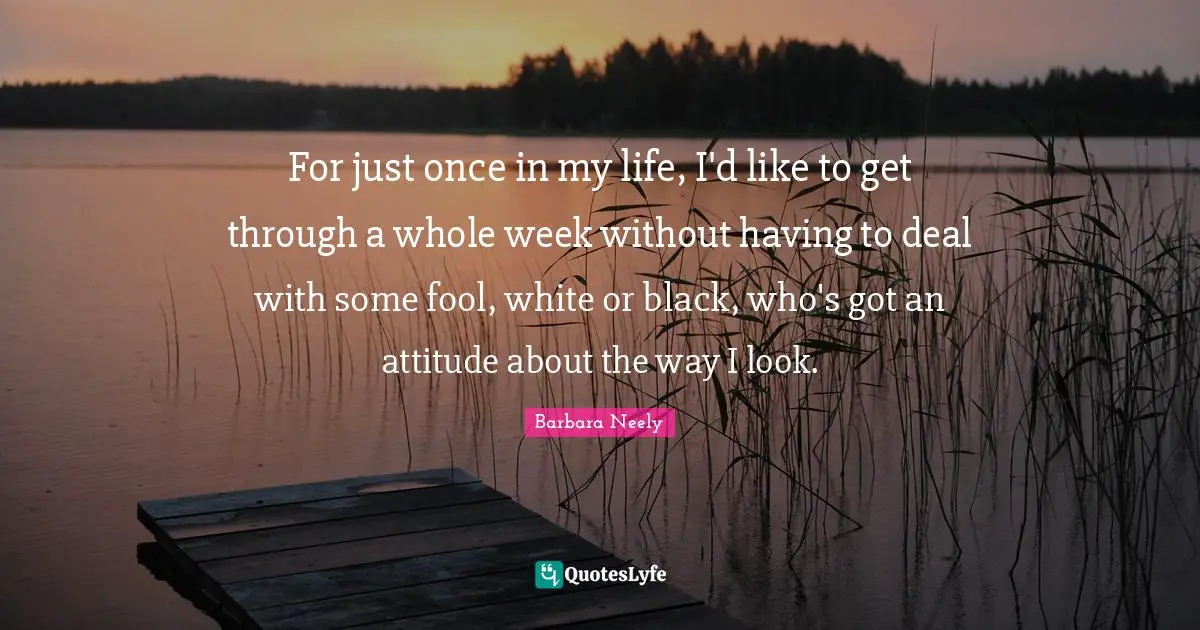 For just once in my life, I'd like to get through a whole week without having to deal with some fool, white or black, who's got an attitude about the way I look.