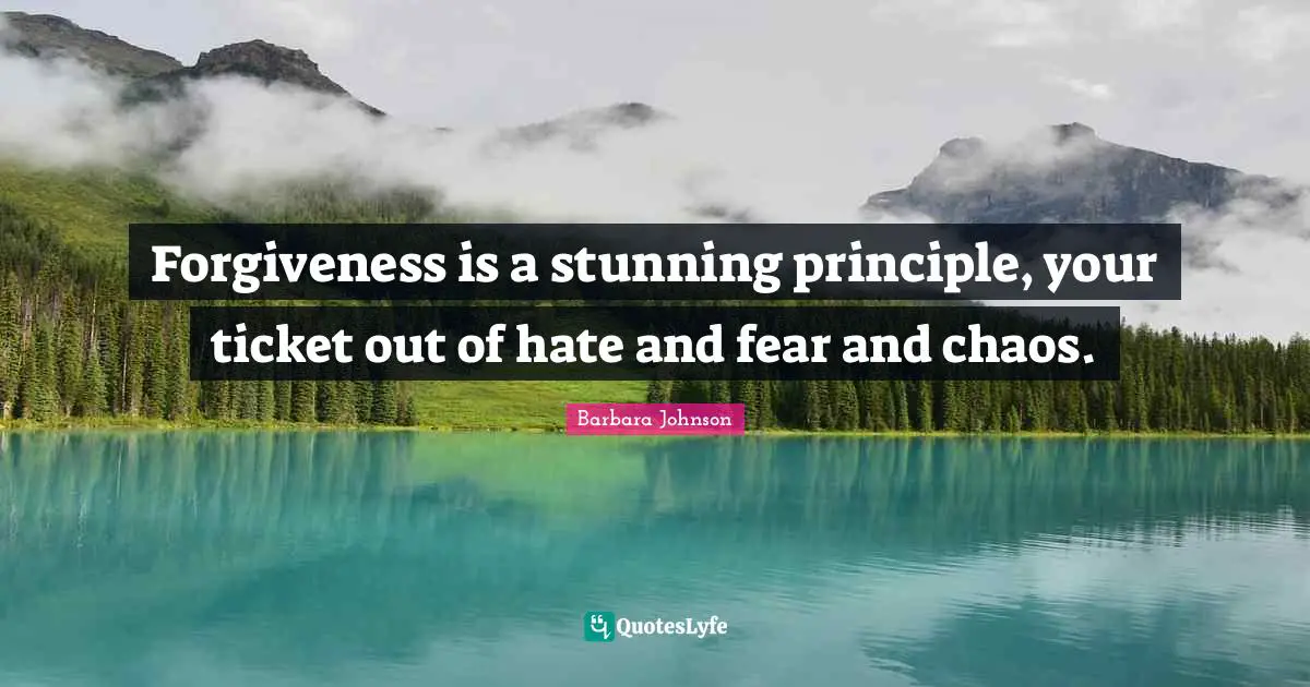 Barbara Johnson Quotes: "Forgiveness is a stunning principle, your ticket out of hate and fear and chaos."