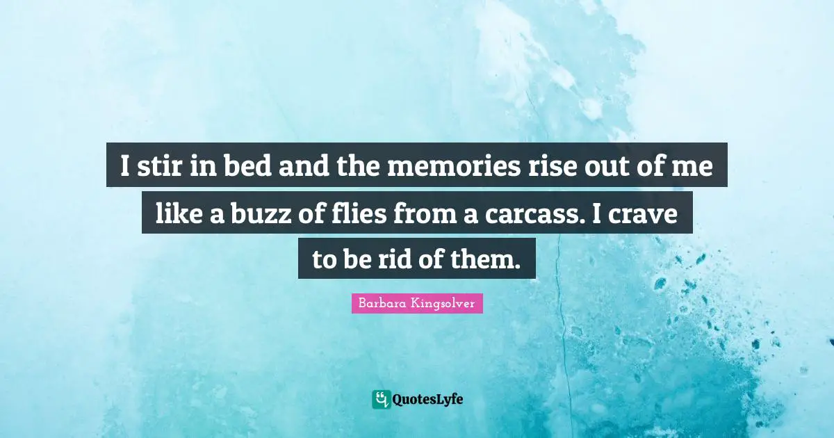 I stir in bed and the memories rise out of me like a buzz of flies from a carcass. I crave to be rid of them.