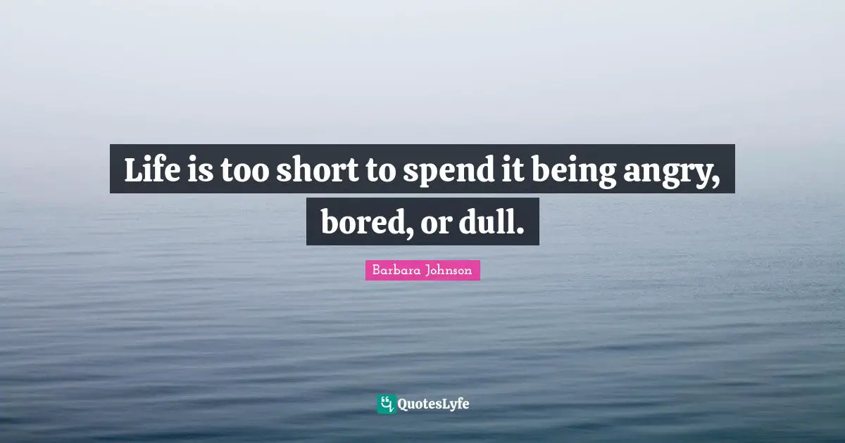 Barbara Johnson Quotes: "Life is too short to spend it being angry, bored, or dull."