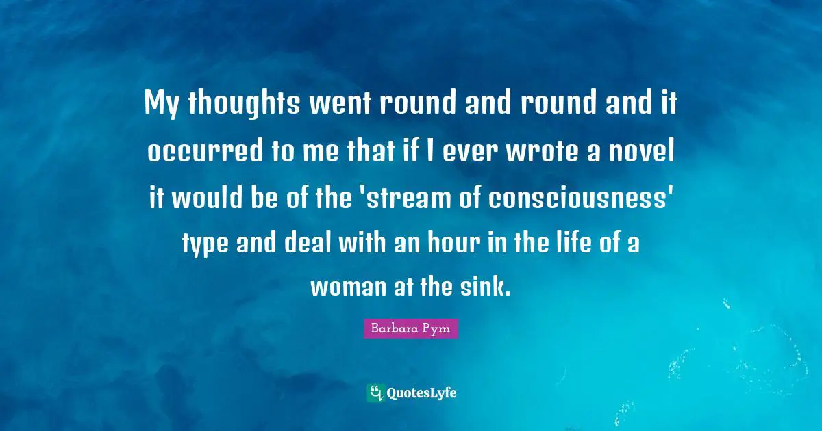 My thoughts went round and round and it occurred to me that if I ever wrote a novel it would be of the 'stream of consciousness' type and deal with an hour in the life of a woman at the sink.