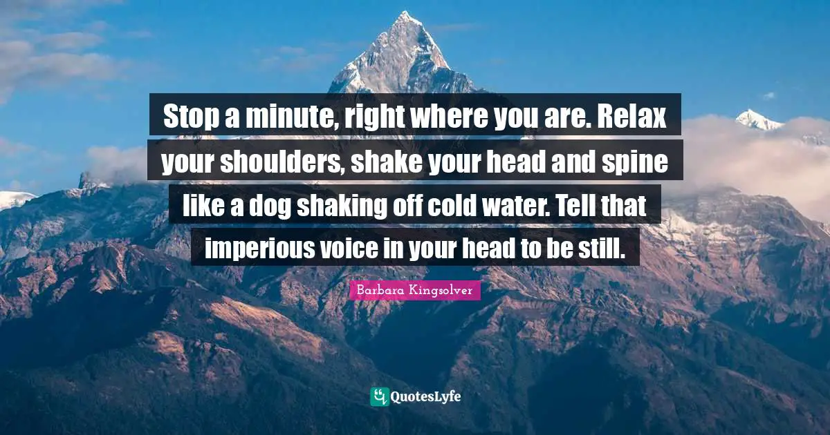 Stop a minute, right where you are. Relax your shoulders, shake your head and spine like a dog shaking off cold water. Tell that imperious voice in your head to be still.