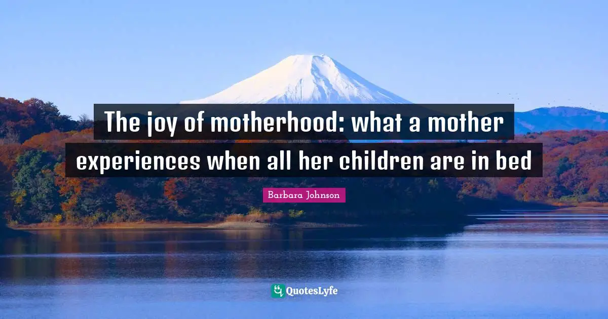 Barbara Johnson Quotes: "The joy of motherhood: what a mother experiences when all her children are in bed"