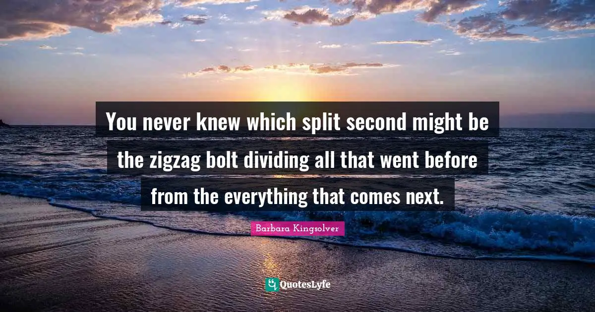You never knew which split second might be the zigzag bolt dividing all that went before from the everything that comes next.