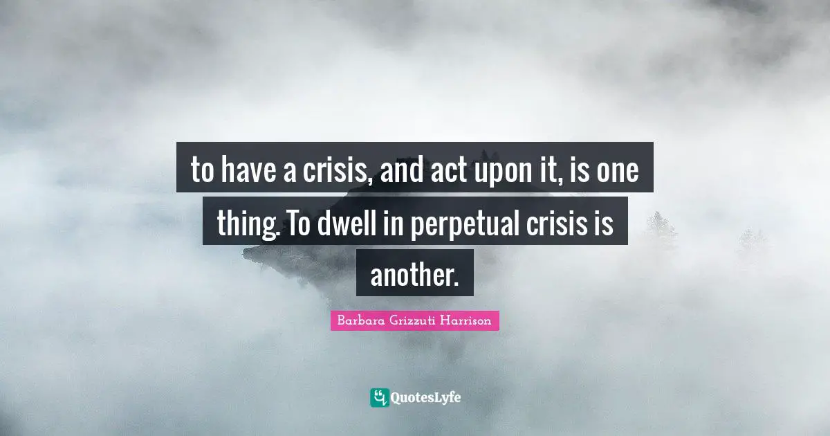 to have a crisis, and act upon it, is one thing. To dwell in perpetual crisis is another.