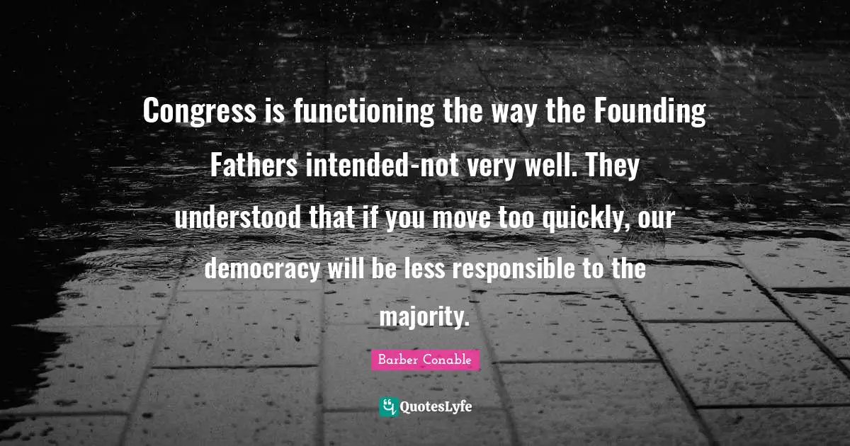 Congress is functioning the way the Founding Fathers intended-not very well. They understood that if you move too quickly, our democracy will be less responsible to the majority.