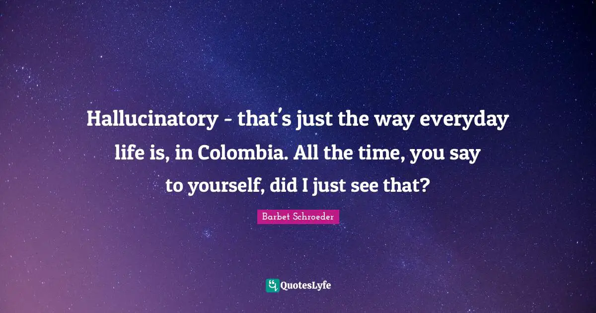 Hallucinatory - that's just the way everyday life is, in Colombia. All the time, you say to yourself, did I just see that?
