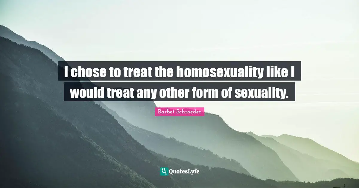 I chose to treat the homosexuality like I would treat any other form of sexuality.