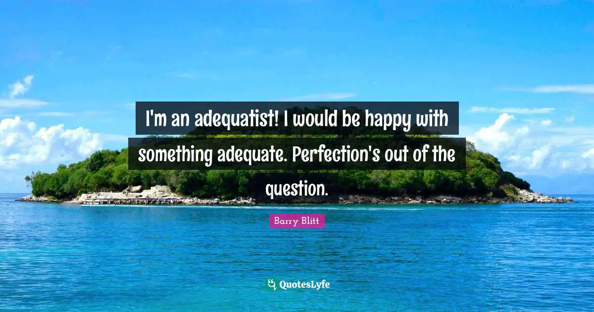 I'm an adequatist! I would be happy with something adequate. Perfection's out of the question.