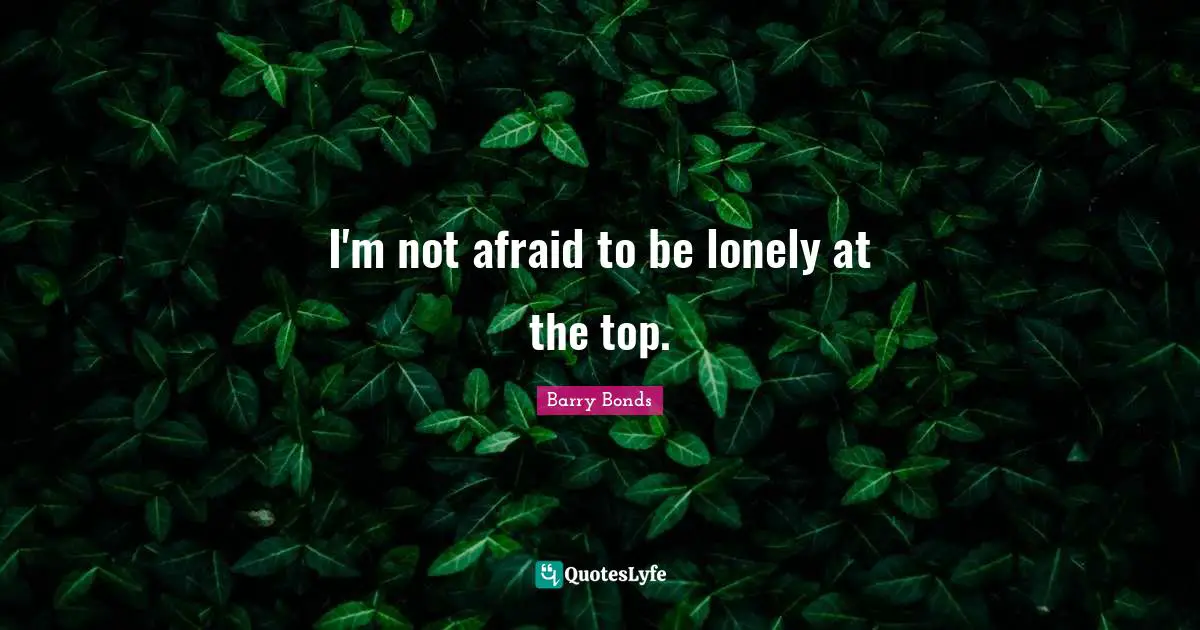 I'm not afraid to be lonely at the top.