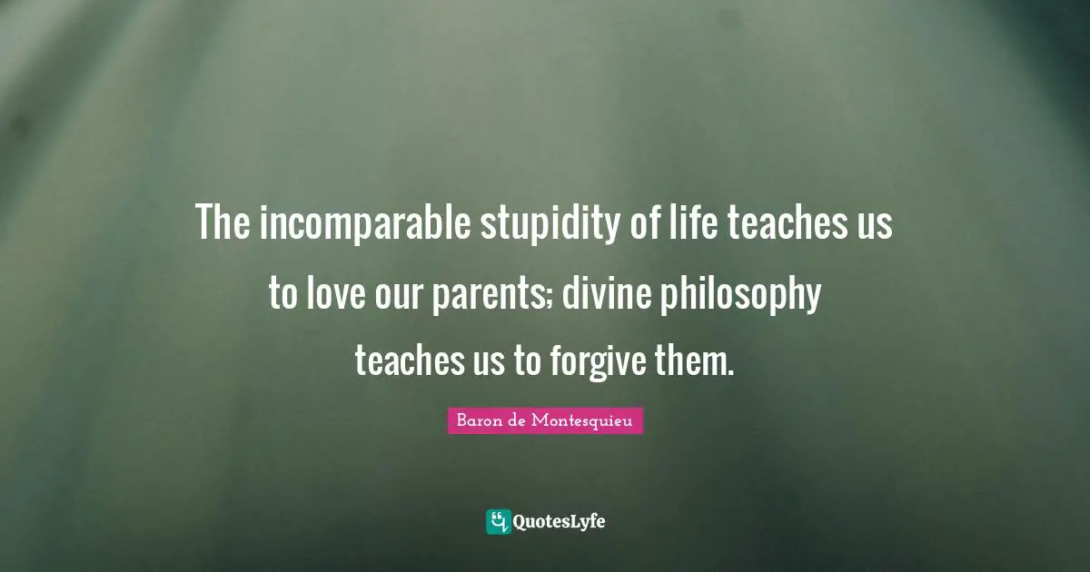 The incomparable stupidity of life teaches us to love our parents; divine philosophy teaches us to forgive them.