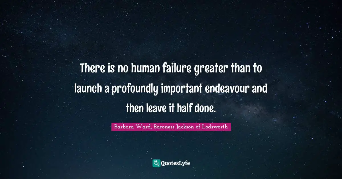 There is no human failure greater than to launch a profoundly important endeavour and then leave it half done.