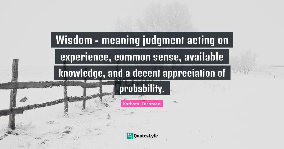 Wisdom - meaning judgment acting on experience, common sense, available knowledge, and a decent appreciation of probability.