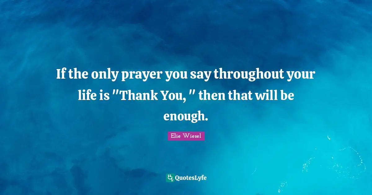If the only prayer you say throughout your life is "Thank You, " then that will be enough.