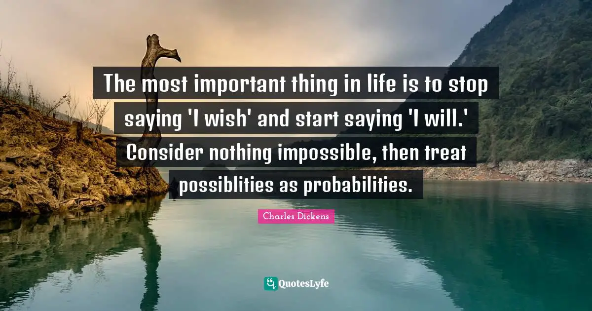 The most important thing in life is to stop saying 'I wish' and start saying 'I will.' Consider nothing impossible, then treat possiblities as probabilities.