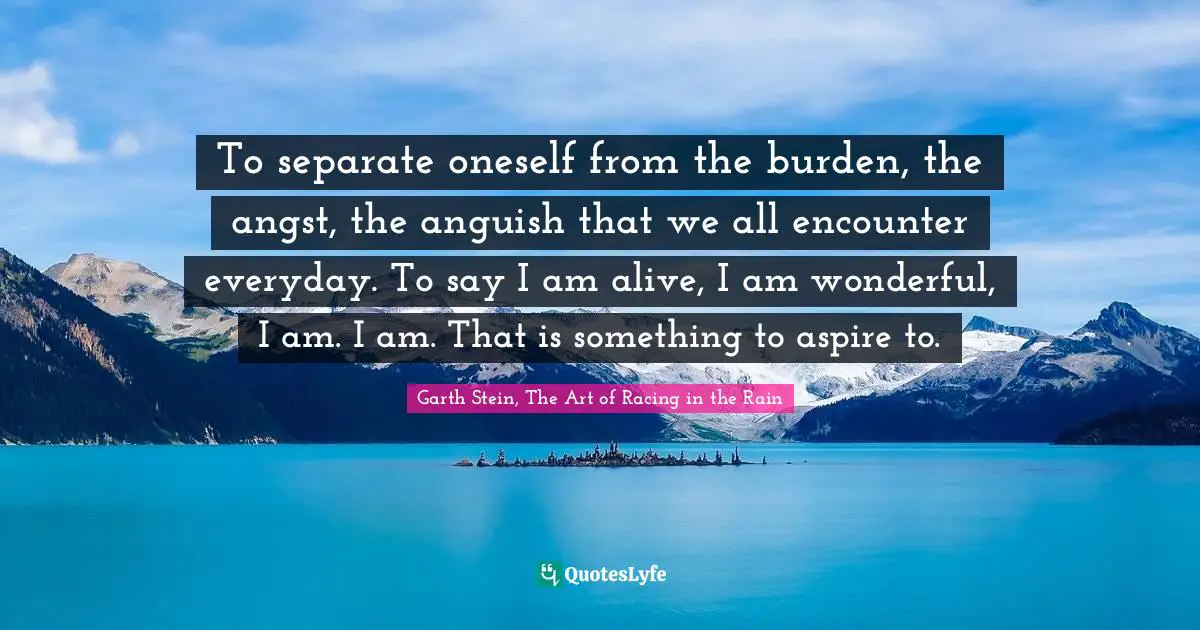 To separate oneself from the burden, the angst, the anguish that we all encounter everyday. To say I am alive, I am wonderful, I am. I am. That is something to aspire to.
