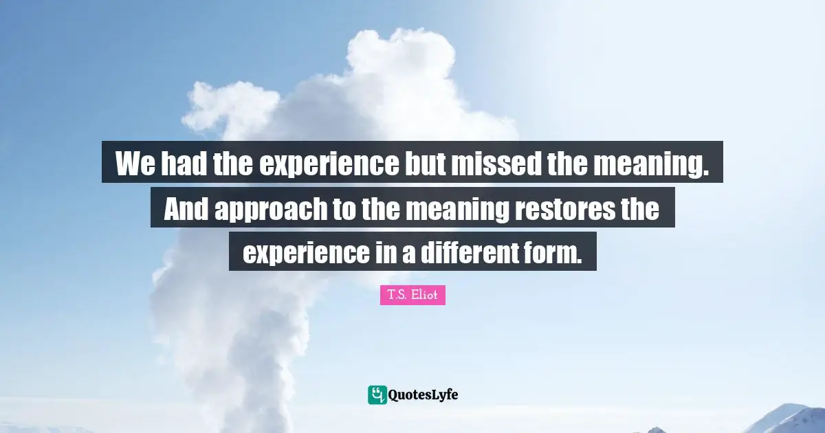 We had the experience but missed the meaning. And approach to the meaning restores the experience in a different form.