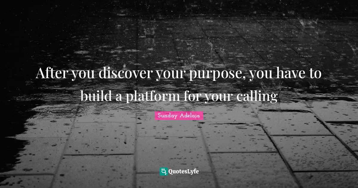 Joblessness Quotes: "After you discover your purpose, you have to build a platform for your calling"