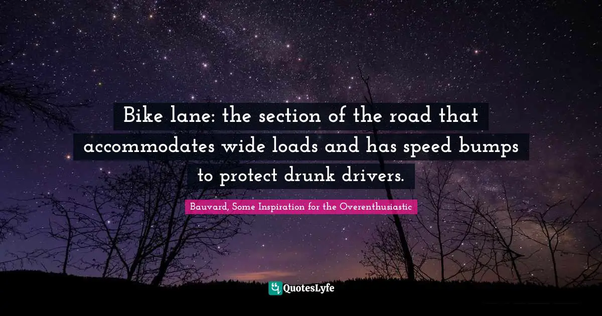 Bike lane: the section of the road that accommodates wide loads and has speed bumps to protect drunk drivers.
